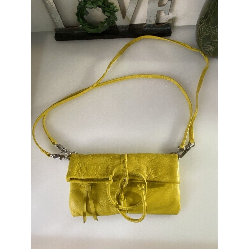 Arezzo Yellow Leather Small Crossbody Shoulder Bag Clutch Adj Long Strap 7.5x6" - Picture 3 of 16